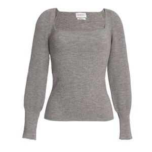 Eleven Six Alpaca Camilla Sweater S, Gray Ribbed Knit, Square Neck Long Sleeve